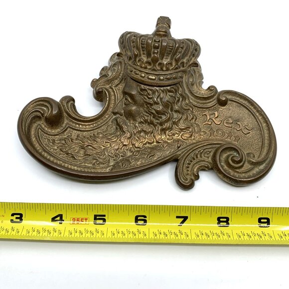 Edwardian Brass Inkwell Rex 1911 Ornate Antique Desk Accessory New Orleans - Picture 15 of 15